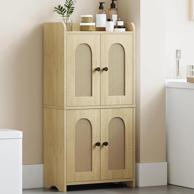 HEXCELEN Small Storage Cabinet, Bathroom Storage Cabinet with 4 Doors, Floor Bathroom Organizer Freestanding for Small Spaces, Living Room, Kitchen, Entryway (Mediterranean, Yellow) | Bathroom Storage Cabinet