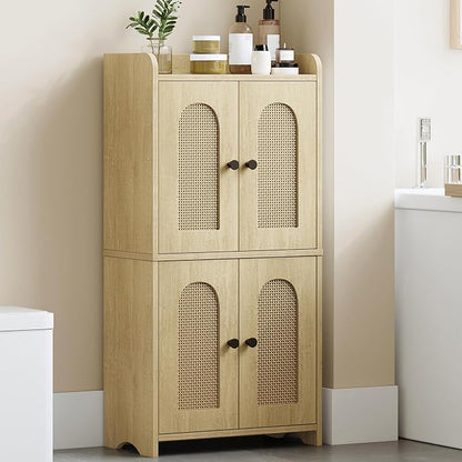 HEXCELEN Small Storage Cabinet, Bathroom Storage Cabinet with 4 Doors, Floor Bathroom Organizer Freestanding for Small Spaces, Living Room, Kitchen, Entryway (Mediterranean, Yellow) | Bathroom Storage Cabinet