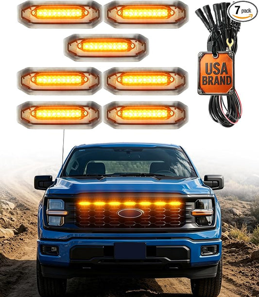 LED Grill Lights for Ford F150 2024-2026 Accessories STX Only, Amber | Direct-Snap F150 Front Grille Marker Lights, OEM-Style Fit, IP68 Waterproof, Raptor-Style Front-End Upgrade, Off-Road Ready