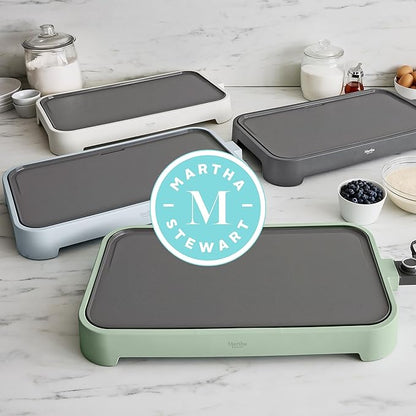 Martha Stewart 12” x 22” Electric Griddle, XL Ceramic Nonstick Flat Top Cooking Surface, Adjustable Temperature Dial, Drip Tray, Dishwasher Safe, 1500W Fast Even Heating, Pancakes & Eggs, Caviar Gray