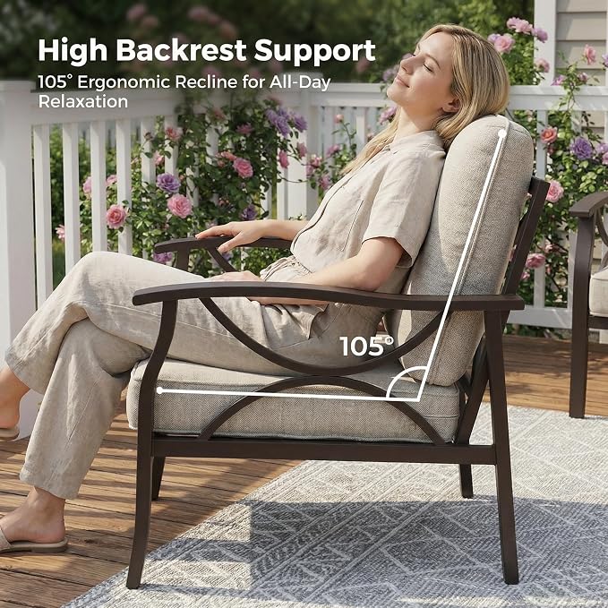 RoyalCraft Outdoor Patio Furniture Set, 7 Seats Outdoor Patio Set with 4" Thick Cushion, All-Weather Metal Patio Sofa with Coffee Table, Outdoor Sectional Furniture for Porch Backyard, Khaki&Beige