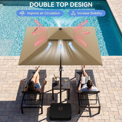 10x10FT Cantilever Outdoor Patio Umbrellas，Double Top Large Square Umbrella Heavy Duty 360°Rotation Offset Outdoor Sun Shade Umbrella for Garden Deck Pool Backyard Patio, Brown