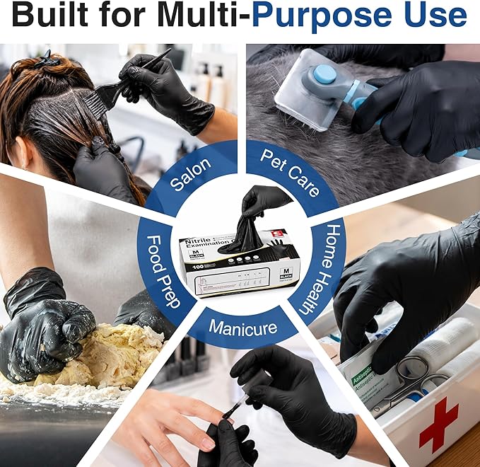 Schneider Nitrile Exam Gloves, 4 Mil Black Gloves Disposable Latex Free Powder Free, Food Safe for Cooking, Food Prep, Clean