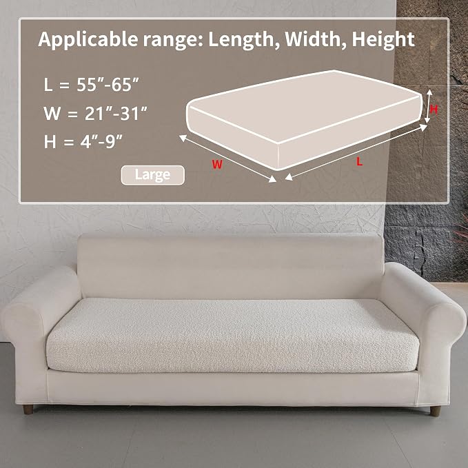 OHSIO Couch Cushion Covers for Sectional Sofa, Stretch Soft Sofa Slipcovers Washable Wear-Resistant Universal Furniture Protector for Living Room(1 Piece Large Cover, Ivory)