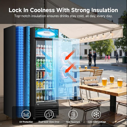 BODEGACOOLER Commercial Beverage Refrigerator, 12.5 Cu. Ft Black Commercial Merchandiser Refrigerator, LED Light/Adjustable Shelves,Upright Large Display Refrigerator For kitchen/Office/Home/Garage.