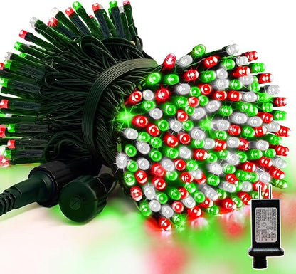 66ft Christmas Decorative Mini Lights, 200 LED Green Wire Fairy Starry String Lights Plug in, 16 Lighting Modes for Outdoor Xmas Tree Wedding Party Decoration (Red Green White)