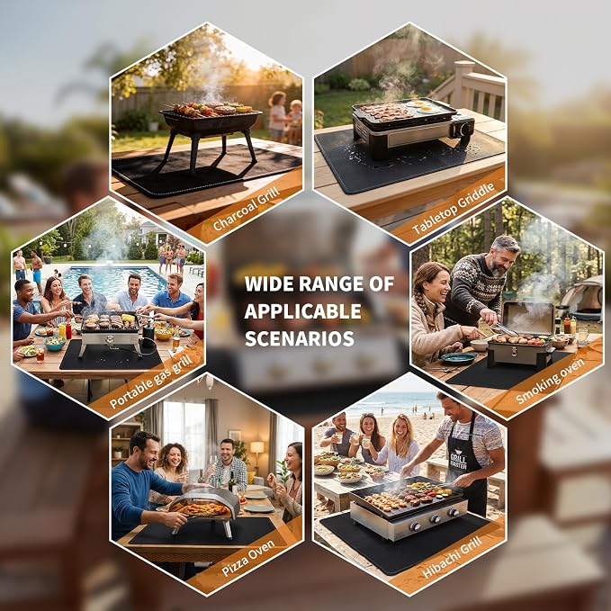 31 x 24 Inch Heat Resistant Mats for Countertop and Tabletop Grill, 2MM | 5-Layer Fireproof Grill Mat for Outdoor Grill, Portable Charcoal Grills, Gas Grills, Pizza Ovens, fits Blackstone & Ninja