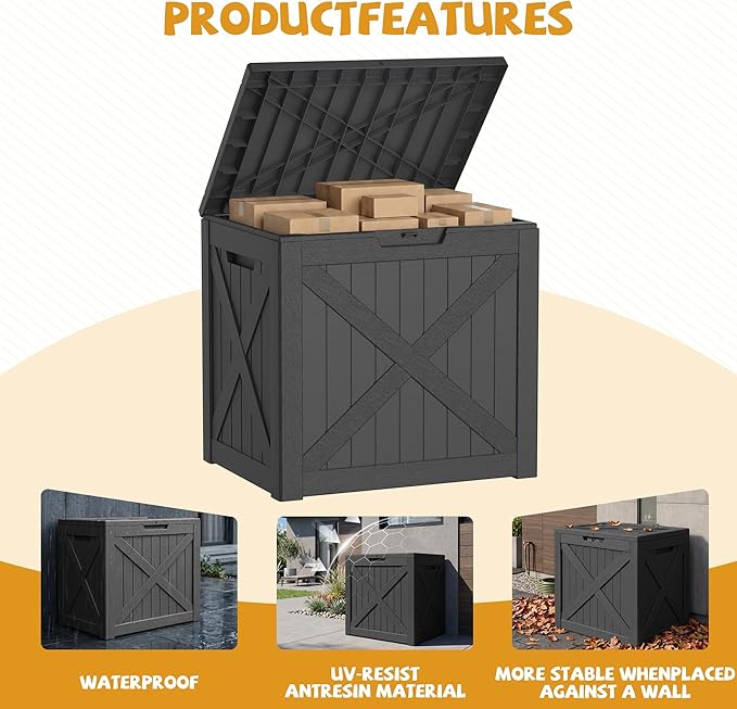 40-Gallon Outdoor Storage Box, Waterproof Deck Box for Patio Cushions, Garden Tools, Pool Accessories, Lockable Outside Storage Bin for Backyard & Deck (Black)