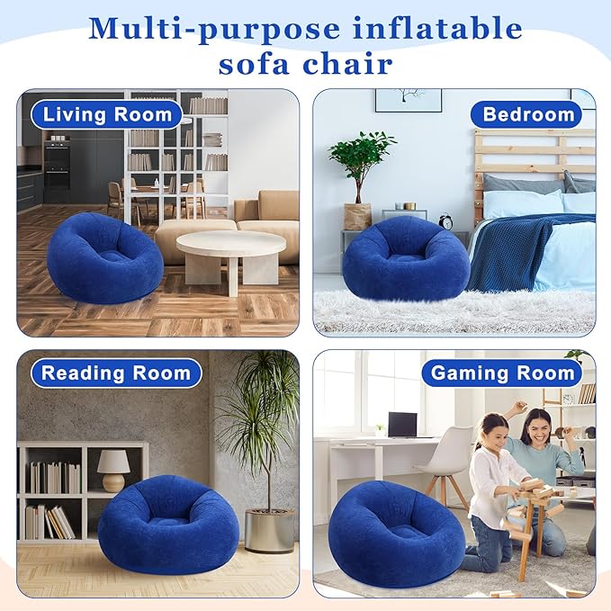 Realspring 6 9 12 Pcs Inflatable Bean Bag Chairs for Adults with Electric Air Pump, Blow up Couch Folding Portable Inflatable Couch Lazy Sofa for Outdoor Movie Night Camping(Dark Blue,6 Pcs)