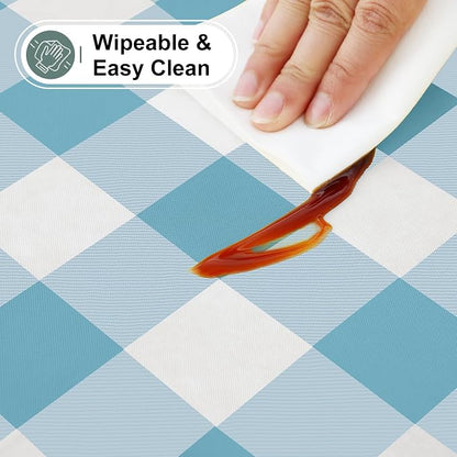 Buffalo Rectangle Picnic Tablecloth, 8 Foot Elastic Fitted Vinyl Table Cloth with Flannel Backing, Waterproof Plaid Table Covers for Dining, Camping, Outdoor (Aqua and White, 30" x 96")