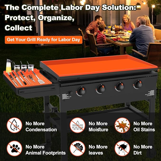 36"Silicone Griddle Cover & 16"Griddle Accessories for Blackstone with Grease Cup Liner, 3PCS Heavy Duty Food Grade Silicone Grill Mat,BBQ Grill Mat All-Season Protection form Grease & Dirt