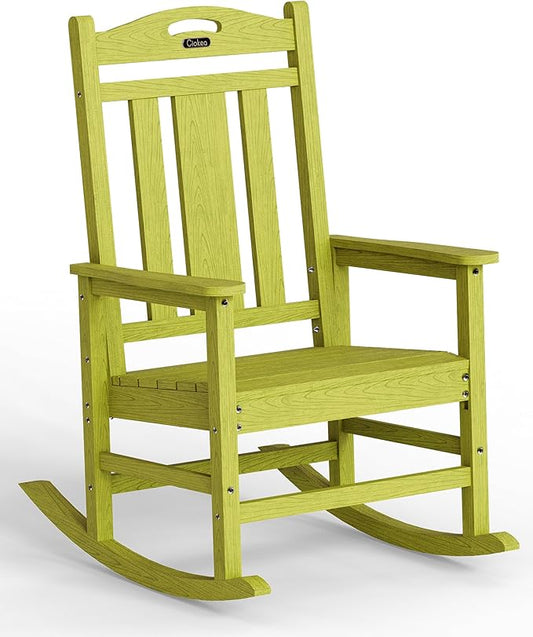 Ciokea Oversized Outdoor Rocking Chair, 380lbs Heavy-Duty Large Patio Rocker, Weather Resistant & Anti-Fade Porch Chair, High Back Cozy Rocking Chair for Outside, Fire Pit, Deck, Garden, Lime Green