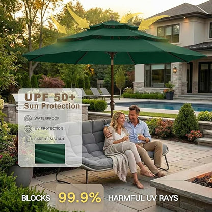 Kingdura 10ft 3-Tier Patio Umbrella, Outdoor Table Umbrella with Easy Crank & Tilt, 8 Reinforced Ribs, UV Protection for Deck, Pool, Market, Backyard (Dark green)
