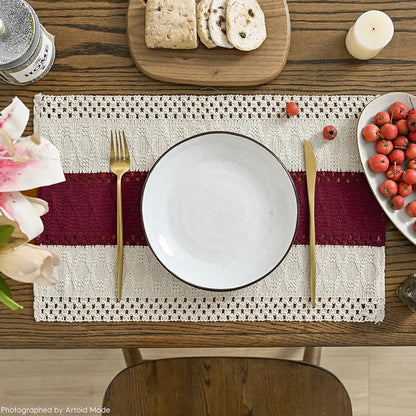 Artoid Mode Red Farmhouse Rustic Placemats Set of 4,12x18 Inch Seasonal Holiday Hollow Table Mats Party Kitchen Dining Decoration