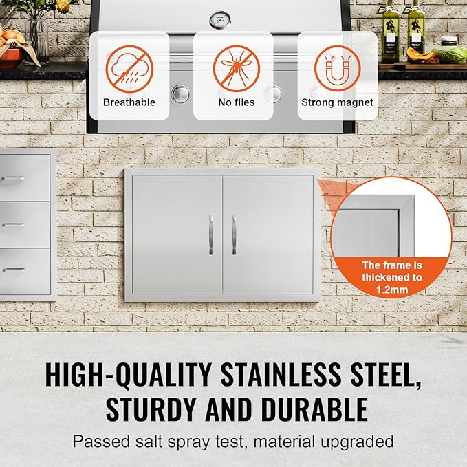 VEVOR BBQ Access Door, 30.5W x 21H Inch Double Outdoor Kitchen, Stainless Steel Flush Mount, Wall Vertical With Handles, for BBQ Island, Grilling Station, Outside Cabinet