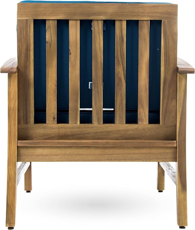 Christopher Knight Home Perla Outdoor Acacia Wood Club Chairs with Water Resistant Cushions, 2-Pcs Set, Teak Finish / Blue