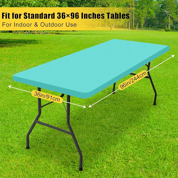 Smiry Rectangle Tablecloth, Elastic Fitted Flannel Backed Vinyl Tablecloths for 8ft Folding Tables, Waterproof Wipeable Table Covers for Indoor, Outdoor, Picnic and Camping (Teal, 36"x96")