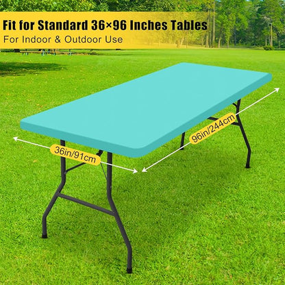 Smiry Rectangle Tablecloth, Elastic Fitted Flannel Backed Vinyl Tablecloths for 8ft Folding Tables, Waterproof Wipeable Table Covers for Indoor, Outdoor, Picnic and Camping (Teal, 36"x96")