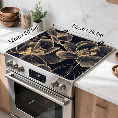 Stove Top Cover Retro Flower Gas Stove Top Cover for Home Decoration Kitchen Pad Non-Stick Washable Cooktop Covers Countertop Protector Keep Stove Clean 28"x20" (Golden border flower)