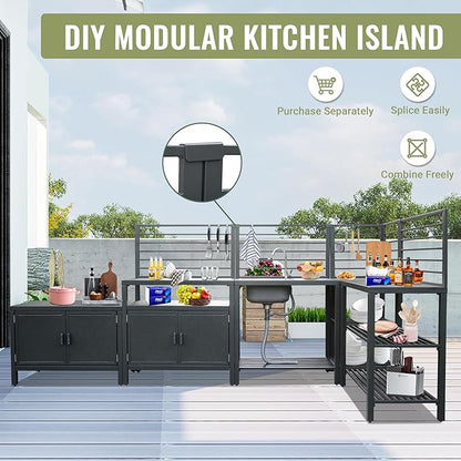 Domi Outdoor Kitchen Island, 5-Piece Modular Kitchens Counter with Whole Aluminum Finish & Shelf & Wall Hanging & Countertop & Sink & Storage Box & Cover, Kitchen Series for Deck Patio, Dark Gray