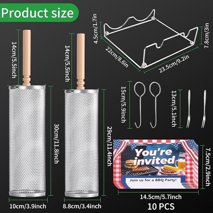 Rolling Grill Basket,Grill Baskets for Outdoor Grill,BarBecue Accessories for Vegetables & Shrimp,304 Stainless Steel, Unique Gift for Dad or Husband