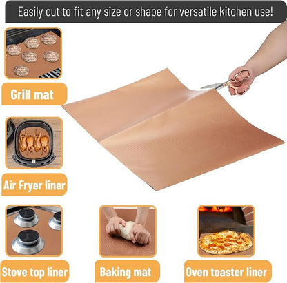 UNCO- Copper Grill Mats for Outdoor Grill, 22" x 16", 2 Pack, Nonstick Reusable Grilling Mats for Outdoor Grill, BPA and PFOA Free with PTFE-Fiberglass Coating