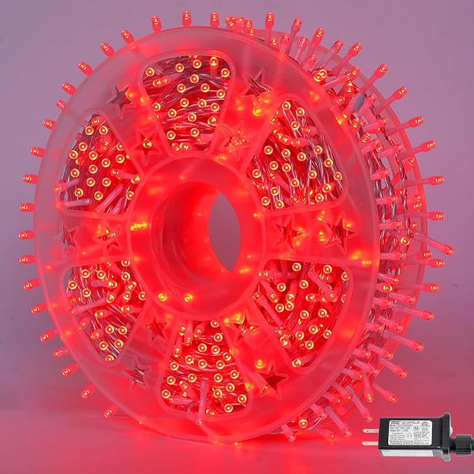 YEGUO 165ft 500 LED Halloween Lights Outdoor Waterproof, Red Christmas Lights Indoor, 8 Modes Clear Wire Fairy Light Plug in for Party Tree Wedding Xmas
