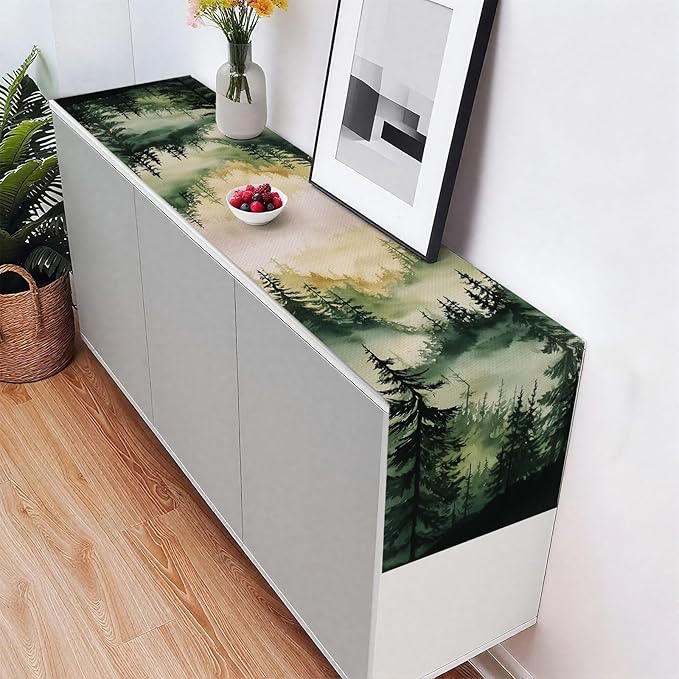 Mountain Forest Table Runner,Dining Decor for Kitchen Coffee Table Family Dinners Holiday Parties Wedding Events Decor(13x72 inch)
