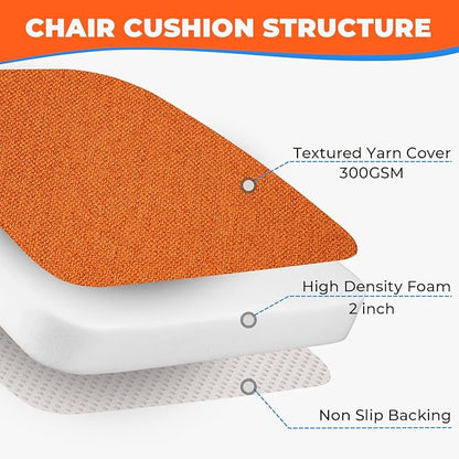 Sunsleek Chair Cushions for Dining Chairs, D-Shaped Seat Cushions with Removable Washable Cover and Ties, Chair Pads for Kitchen, Indoor Dining Room, Patio Chairs, 17'' x 16'', Set of 6, Orange