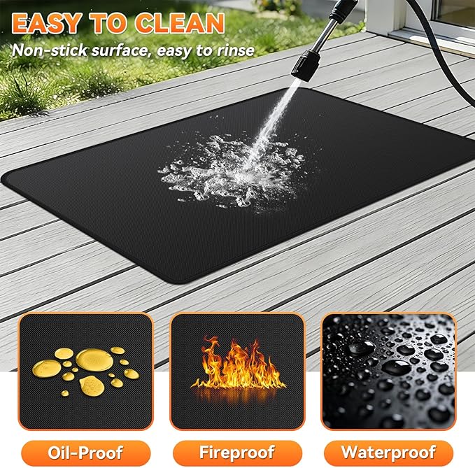 Under Grill Mats for Outdoor Grill - 65 x 39 Inch BBQ Mats for Outdoor Grill Deck Protector, Double-Sided Fireproof Oil-Proof Waterproof, Easy to Clean, Perfect for Outdoor Grilling