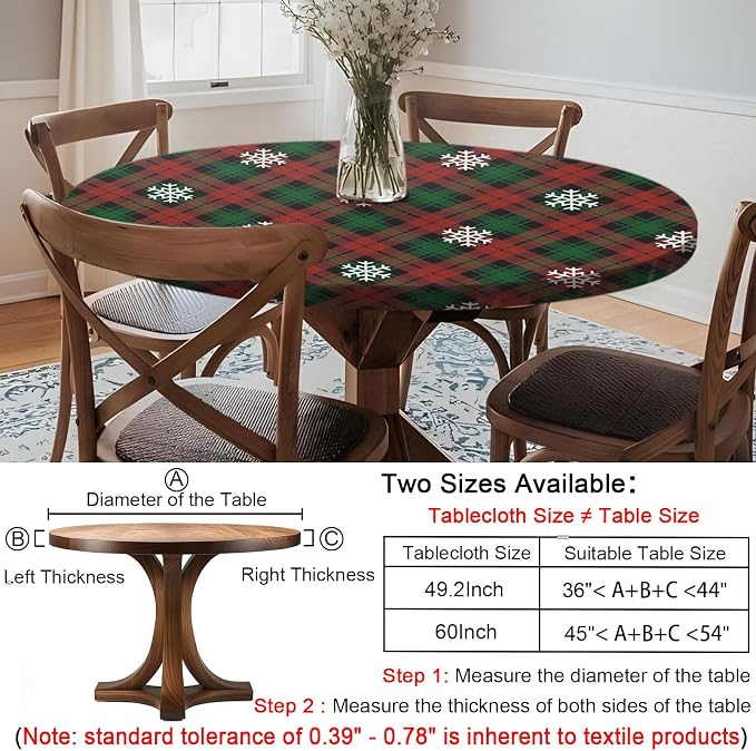 opstellen Fitted Christmas Round Tablecloth Waterproof Table Cloth Vinyl Indoor Outdoor Circle Cover for 36-44" Table Dining Living Room Kitchen Western Home Party Decor Gift Festival Family Essential