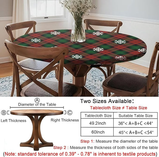 opstellen Fitted Christmas Round Tablecloth Waterproof Table Cloth Vinyl Indoor Outdoor Circle Cover for 36-44" Table Dining Living Room Kitchen Western Home Party Decor Gift Festival Family Essential