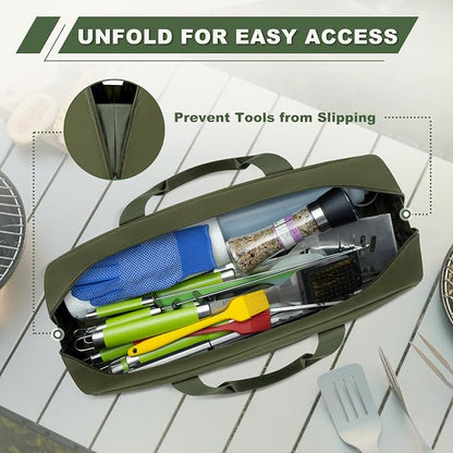 HODRANT Grill Tool Storage Bag with Pockets for Barbecue Tool up to 22" | Outdoor BBQ Utensil Holder, Large Grill Utensil Storage Caddy, BBQ Accessories Case Container for Camping, Bag Only, Green