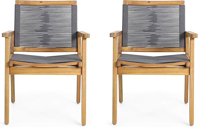Christopher Knight Home Tracy Outdoor Acacia Wood Dining Chair with Rope Seating (Set of 2), Teak and Dark Gray