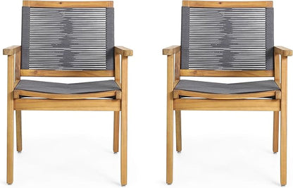 Christopher Knight Home Tracy Outdoor Acacia Wood Dining Chair with Rope Seating (Set of 2), Teak and Dark Gray
