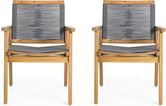Christopher Knight Home Tracy Outdoor Acacia Wood Dining Chair with Rope Seating (Set of 2), Teak and Dark Gray