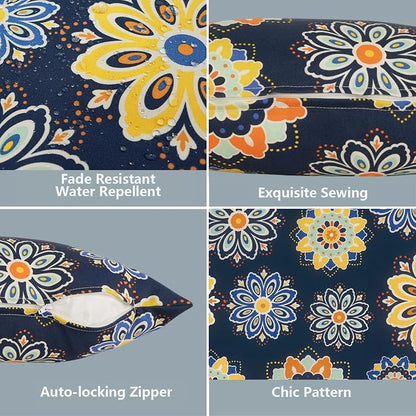 LVTXIII 2 Pack Outdoor Pillow Covers ONLY 18x18 Inch, Water-Repellent Square Decorative Cushion Covers for Patio Furniture, Garden, Sofa, Bloom Cobalt