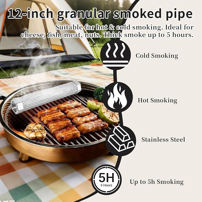 Smoke Tube Compatible with Traeger Grill, 2 Pack, 12" Pellet Smoker Tube | Stainless Steel BBQ Smoking Tube for Hot and Cold Smoking, Portable Design for Cheese, Meat, Fish, Fits Most Grills & Smokers