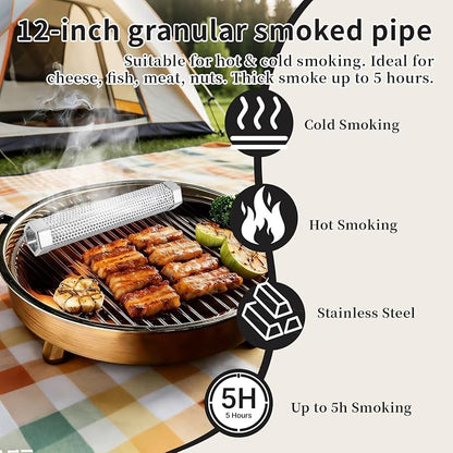 Smoke Tube Compatible with Traeger Grill, 2 Pack, 12" Pellet Smoker Tube | Stainless Steel BBQ Smoking Tube for Hot and Cold Smoking, Portable Design for Cheese, Meat, Fish, Fits Most Grills & Smokers