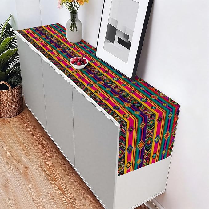 Mexican Stripes Table Runner,Dining Decor for Kitchen Coffee Table Family Dinners Holiday Parties Wedding Events Decor(13x72 inch)