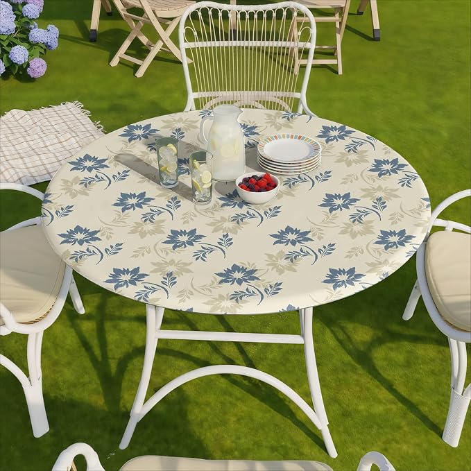 opstellen Fitted Round Tablecloths Reusable Stain Resistant Table Clothes Vinyl Indoor Outdoor Circular Cover for 36-44" Table Dorm kitchen Storage Gifts Summer Autumn Camper Patio Picnic Accessories