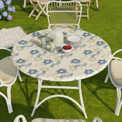 opstellen Fitted Round Tablecloths Reusable Stain Resistant Table Clothes Vinyl Indoor Outdoor Circular Cover for 36-44" Table Dorm kitchen Storage Gifts Summer Autumn Camper Patio Picnic Accessories