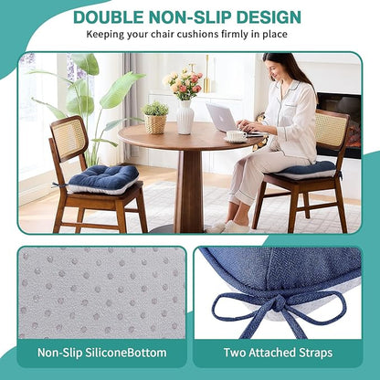 BETU Chair Cushions for Dining Chairs Set of 6,3.5" Thick Outdoor Indoor Chair Pads with Ties,Non Slip Backing and Covers, Seat Cushion for Kitchen Dining,Bar,Patio Furniture15.5"X15.5"X3.5",Navy Blue