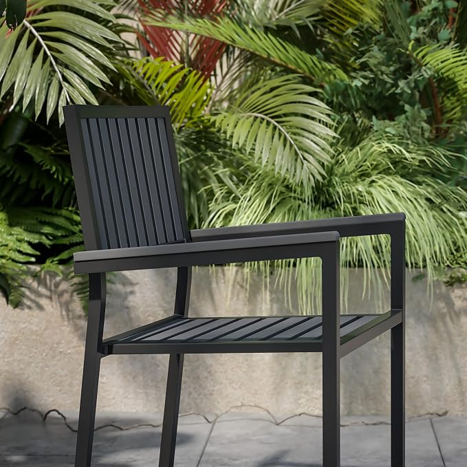 Flash Furniture Poly Resin Indoor/Outdoor Club Chair, Black, 2-Pack | Commercial Grade, Stackable, Indoor/Outdoor Use