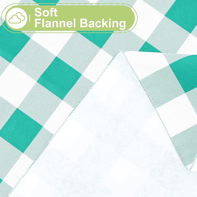 Smiry Picnic Table Cloth, Vinyl Tablecloths with Flannel Backing, 60"x84" | Waterproof Rectangle Table Cloth, Wipeable Buffalo Plaid Table Cover for Indoor and Outdoor (Teal & White)