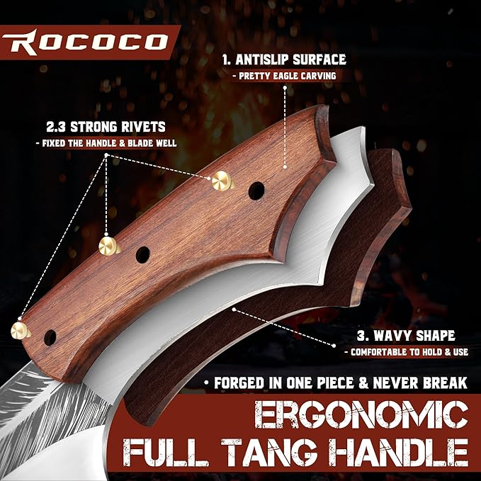 ROCOCO Feather Viking Boning Knife - Butcher Meat Cleaver Birthday Father Mother Christmas Gift Men 8.6"