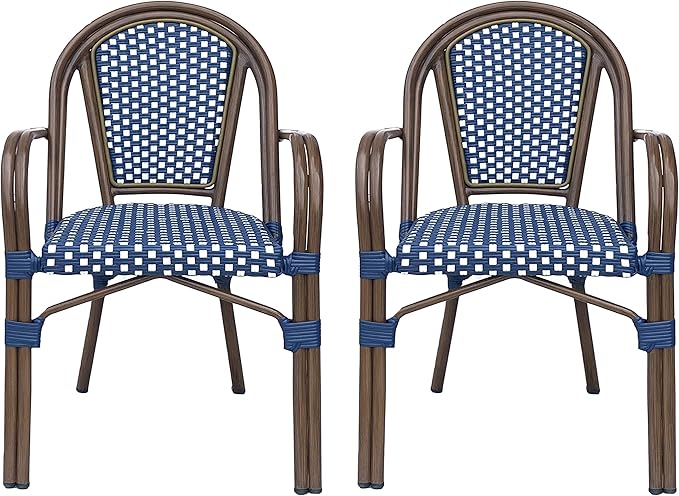Christopher Knight Home Brianna Bistro Chairs, Navy Blue + White + Brown Wood
