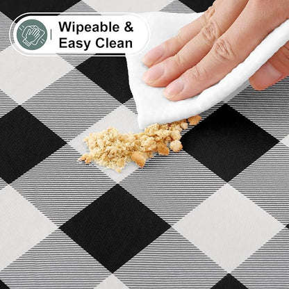 Buffalo Rectangle Picnic Tablecloth, 5 Foot Elastic Fitted Vinyl Table Cloth with Flannel Backing, Waterproof Plaid Table Covers for Dining, Camping, Outdoor (Black and White, 36" x 60")