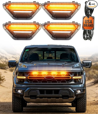 LED Grill Lights for Ford F150 2024-2026 Accessories Tremor Only, Amber | Direct-Snap F150 Front Grille Marker Lights, OEM-Style Fit, IP68 Waterproof, Raptor-Style Front-End Upgrade, Off-Road Ready