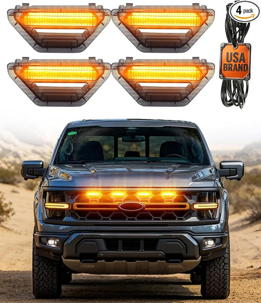 LED Grill Lights for Ford F150 2024-2026 Accessories Tremor Only, Amber | Direct-Snap F150 Front Grille Marker Lights, OEM-Style Fit, IP68 Waterproof, Raptor-Style Front-End Upgrade, Off-Road Ready